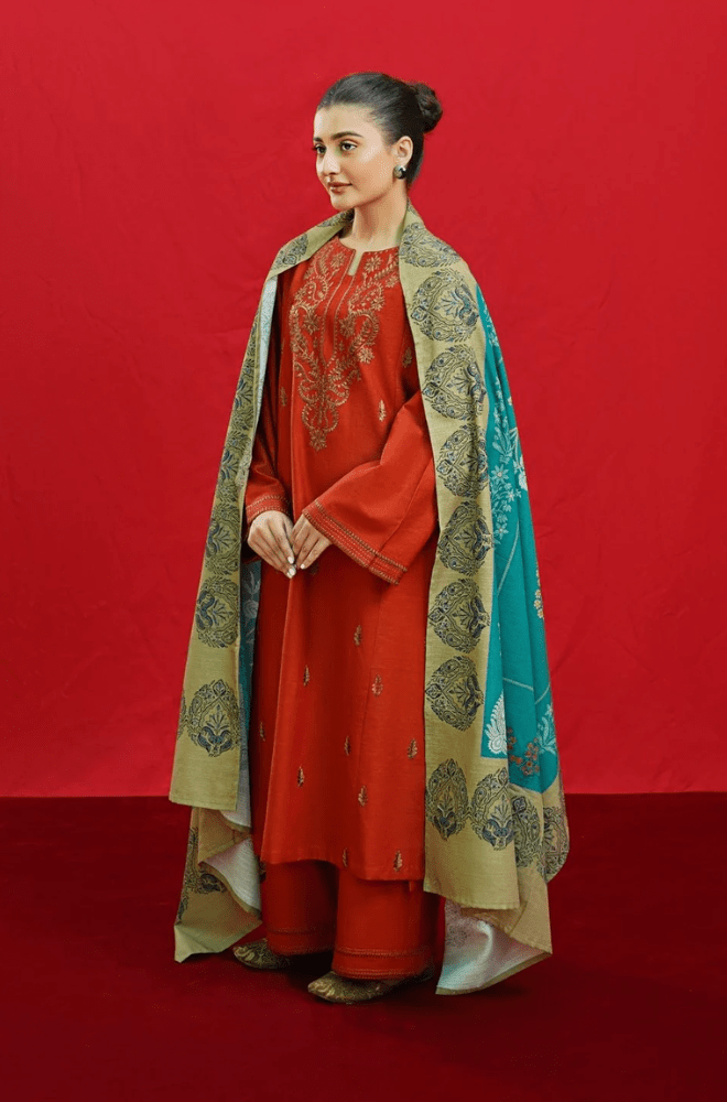 Winter 3PC Dhanak Embroidered Suit - BFB0212 - | BlueFery