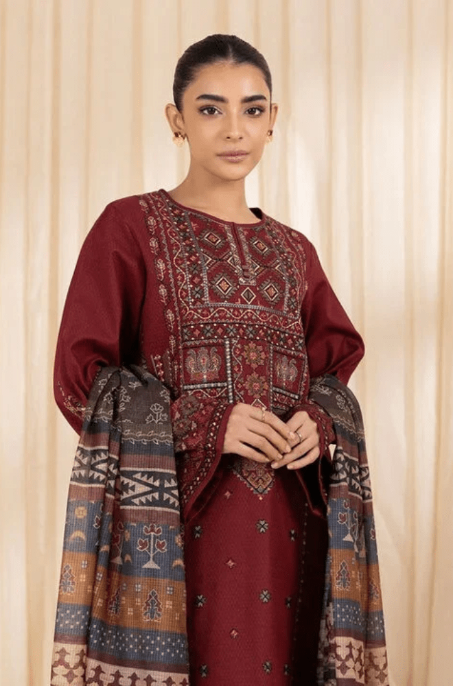 Winter 3PC Dhanak Embroidered Suit - BFB0267 - | BlueFery