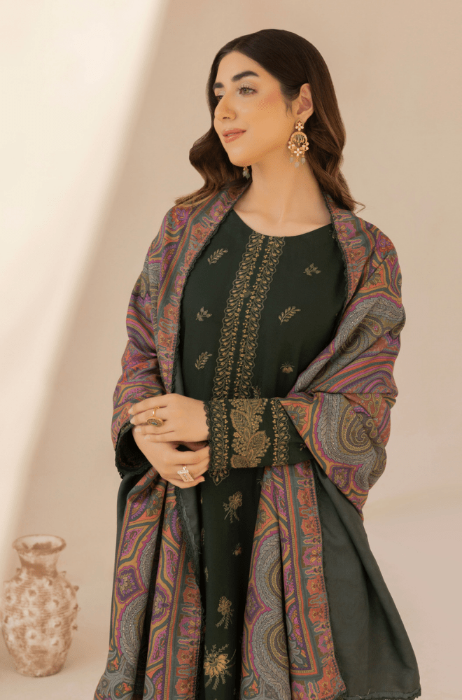 Winter 3PC Dhanak Embroidered Suit - BFB0415 - | BlueFery