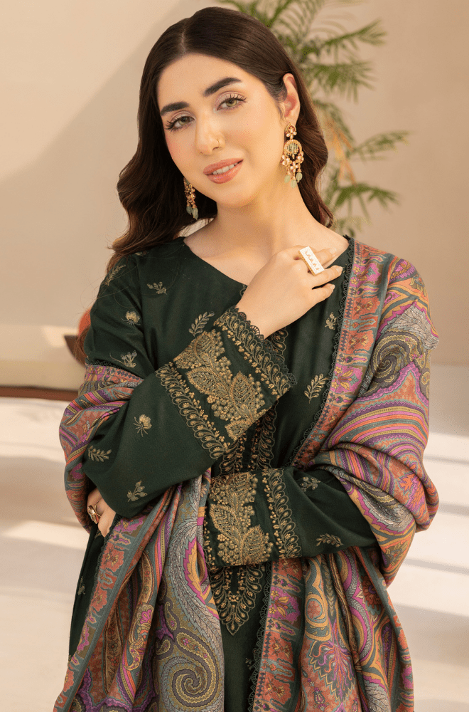 Winter 3PC Dhanak Embroidered Suit - BFB0415 - | BlueFery