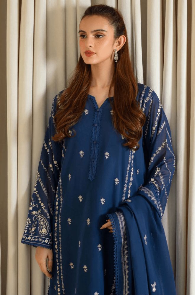 Winter 3PC Dhanak Embroidered Suit - BFB0417 - | BlueFery