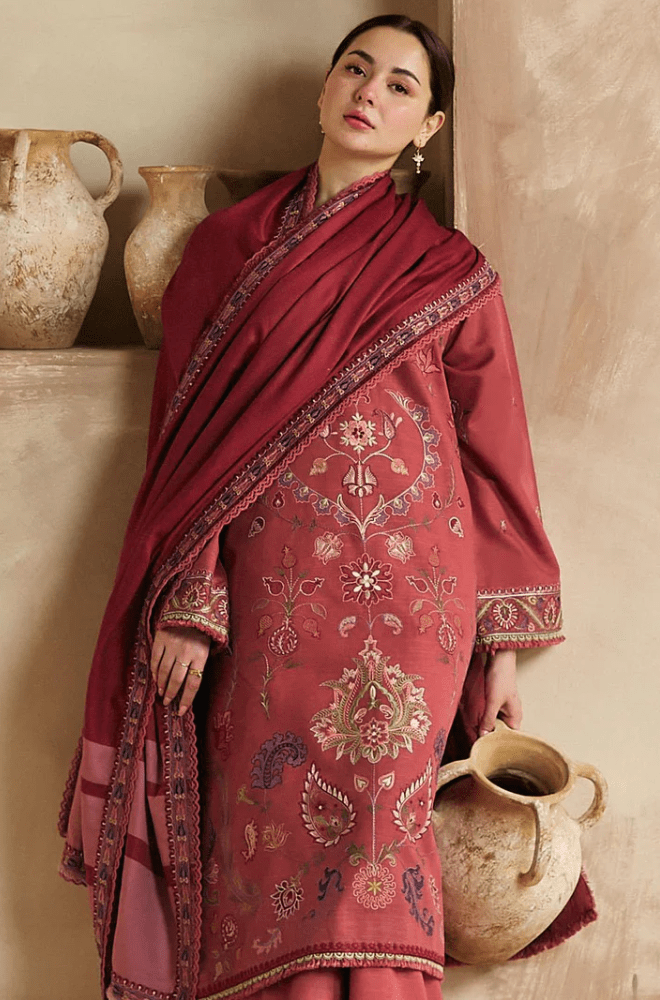 Winter 3PC Dhanak Embroidered Suit - BFB0434 - | BlueFery