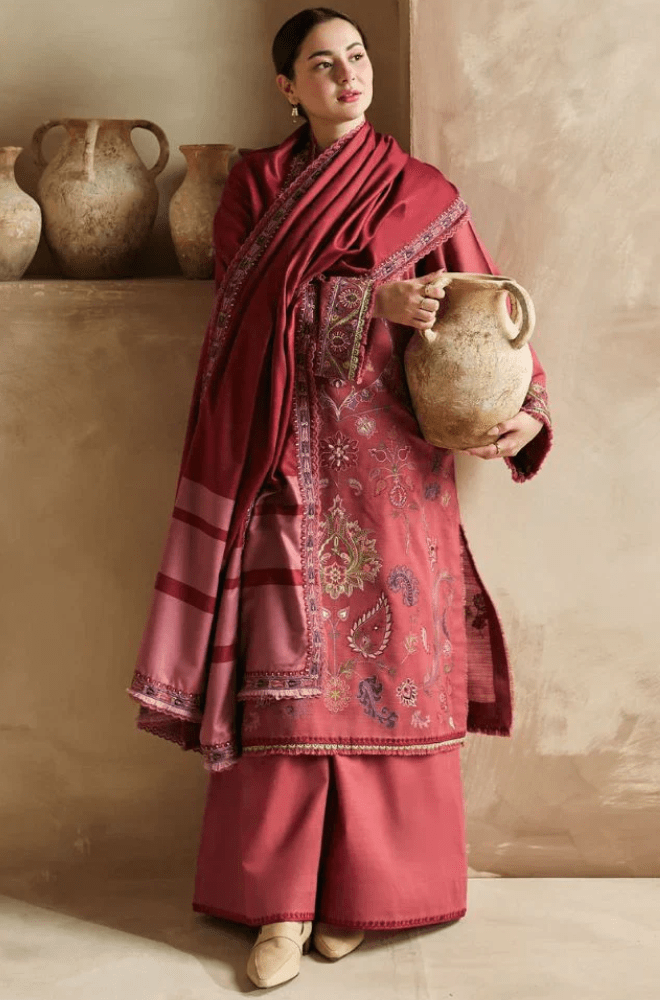 Winter 3PC Dhanak Embroidered Suit - BFB0434 - | BlueFery
