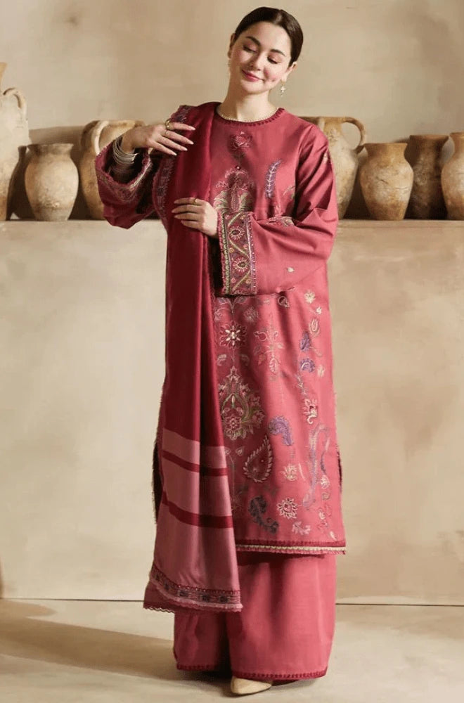 3PC Dhanak Embroidered Shirt with Dhanak Printed Dupatta and Trouser - BFB0434
