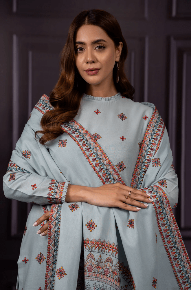 Winter 3PC Dhanak Embroidered Suit - BFB0448 - | BlueFery