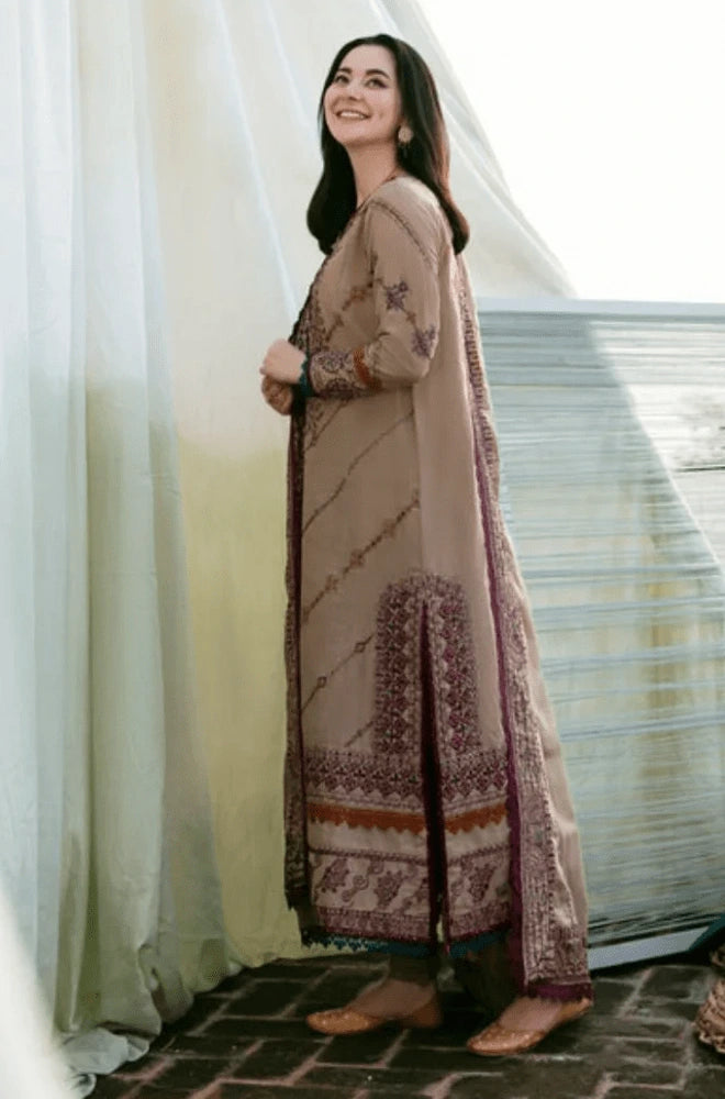 ZARA SHAHJAHAN - 3PC Dhanak Embroidered Shirt with Dhanak Embroidered Dupatta and Trouser- BFB0449
