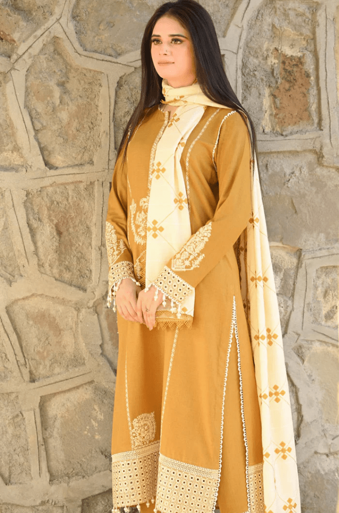 Winter 3PC Dhanak Embroidered Suit - BFB0455 - | BlueFery