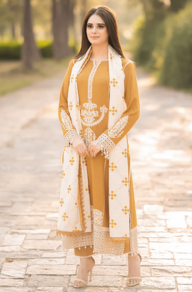 Winter 3PC Dhanak Embroidered Suit - BFB0455 - | BlueFery