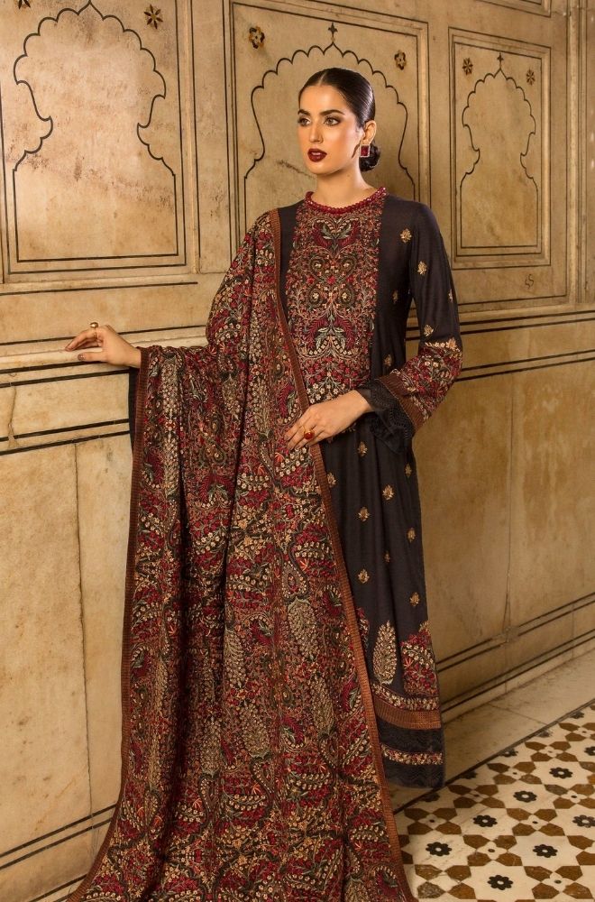 Winter 3PC Dhanak Embroidered Suit - BFB0469 - | BlueFery