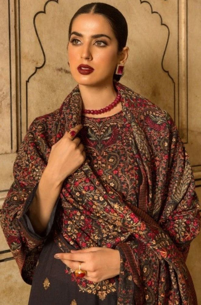 Winter 3PC Dhanak Embroidered Suit - BFB0469 - | BlueFery