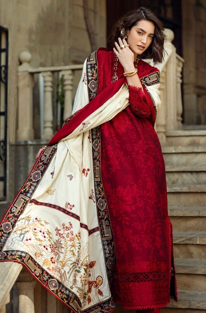 Winter 3PC Dhanak Embroidered Suit - BFB0471 - | BlueFery