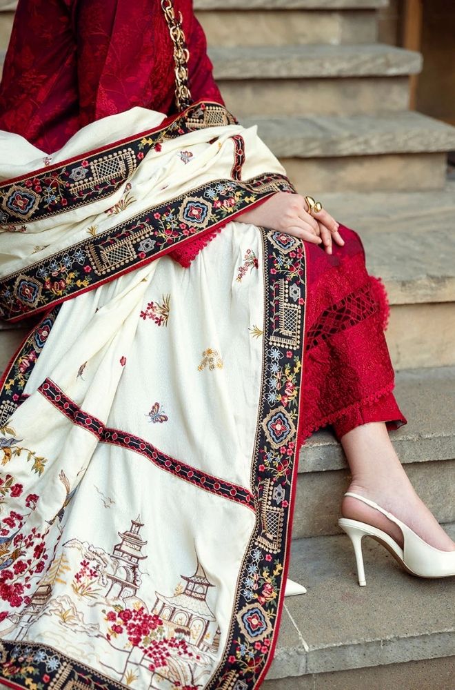 Winter 3PC Dhanak Embroidered Suit - BFB0471 - | BlueFery