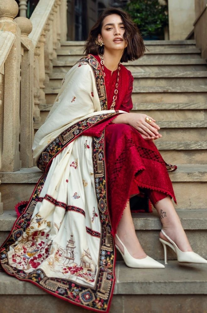 Winter 3PC Dhanak Embroidered Suit - BFB0471 - | BlueFery