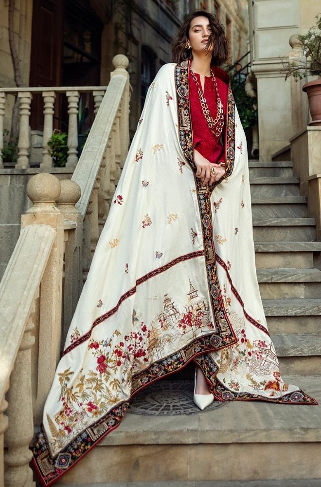Winter 3PC Dhanak Embroidered Suit - BFB0471 - | BlueFery