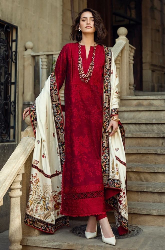 Winter 3PC Dhanak Embroidered Suit - BFB0471 - | BlueFery