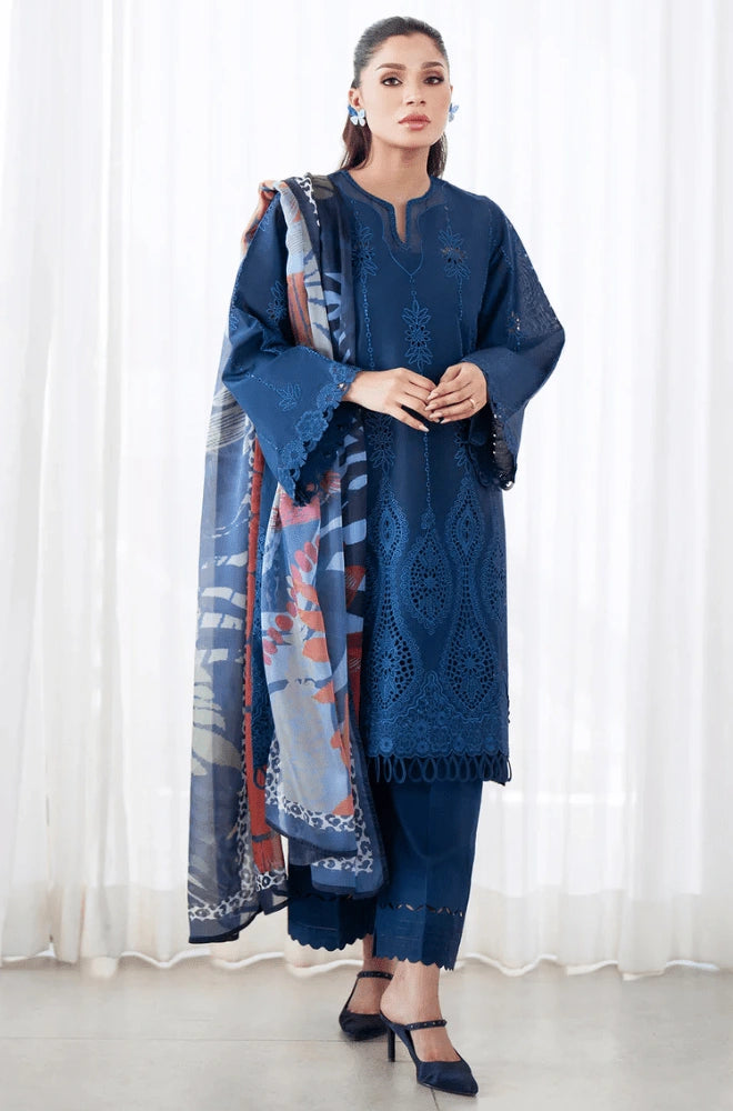 Maria.B 3PC Dhanak Embroidered Shirt with Wool Printed Dupatta and Trouser - BFB0472
