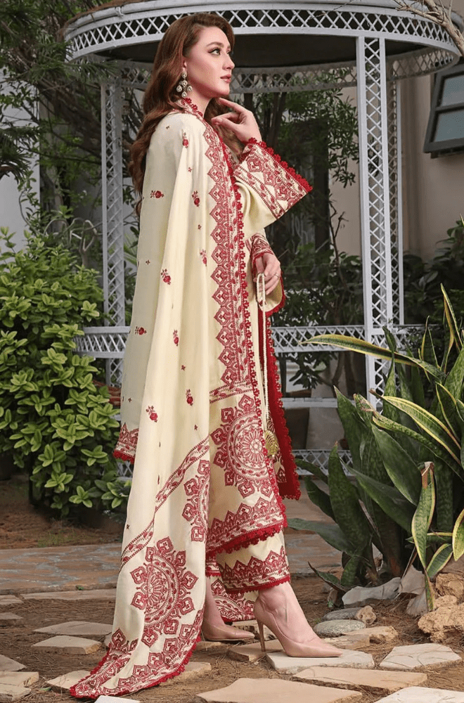 Winter 3PC Dhanak Embroidered Suit - BFB0476 - | BlueFery