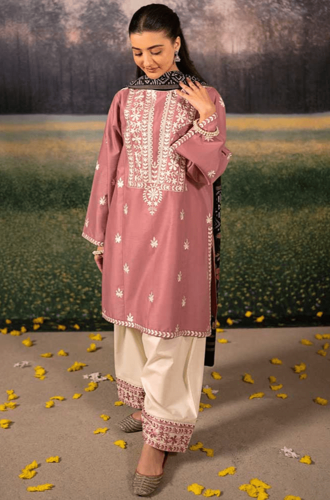 Winter 3PC Dhanak Embroidered Suit - BFB0488 - | BlueFery