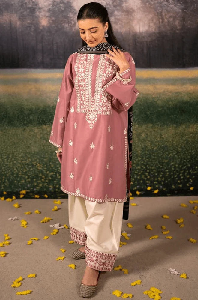 Urge - 3PC Dhanak Embroidered Shirt with Wool Printed Dupatta and Trouser - BFB0488
