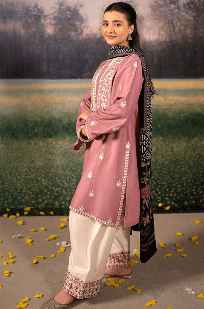 Winter 3PC Dhanak Embroidered Suit - BFB0488 - | BlueFery