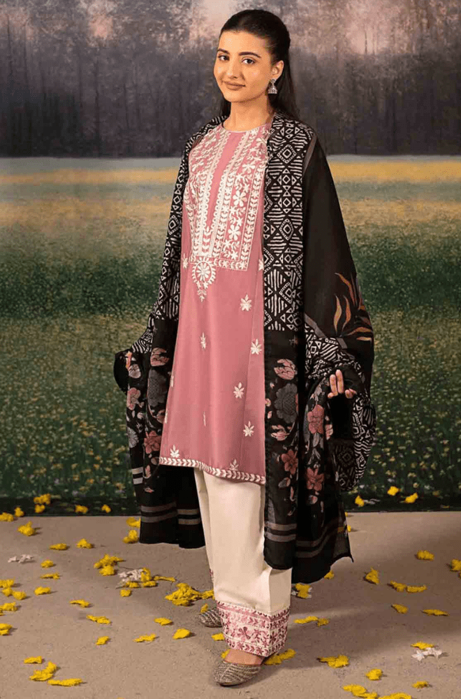 Winter 3PC Dhanak Embroidered Suit - BFB0488 - | BlueFery