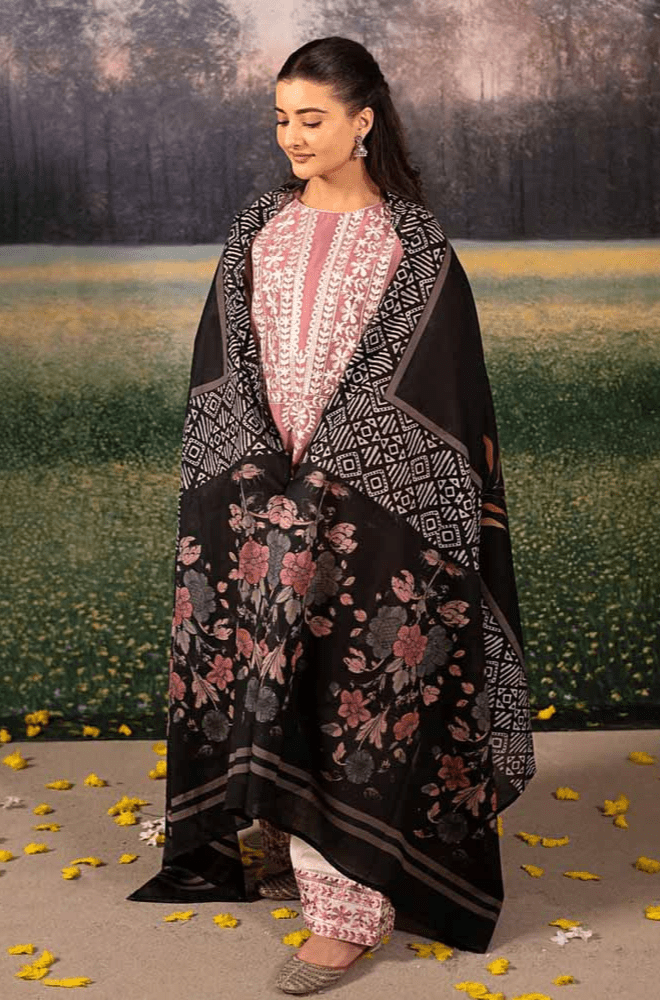 Winter 3PC Dhanak Embroidered Suit - BFB0488 - | BlueFery