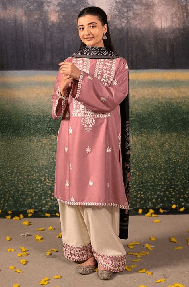 Winter 3PC Dhanak Embroidered Suit - BFB0488 - | BlueFery