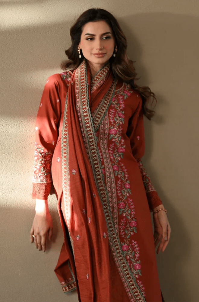 Winter 3PC Dhanak Embroidered Suit - BFB0499 - | BlueFery