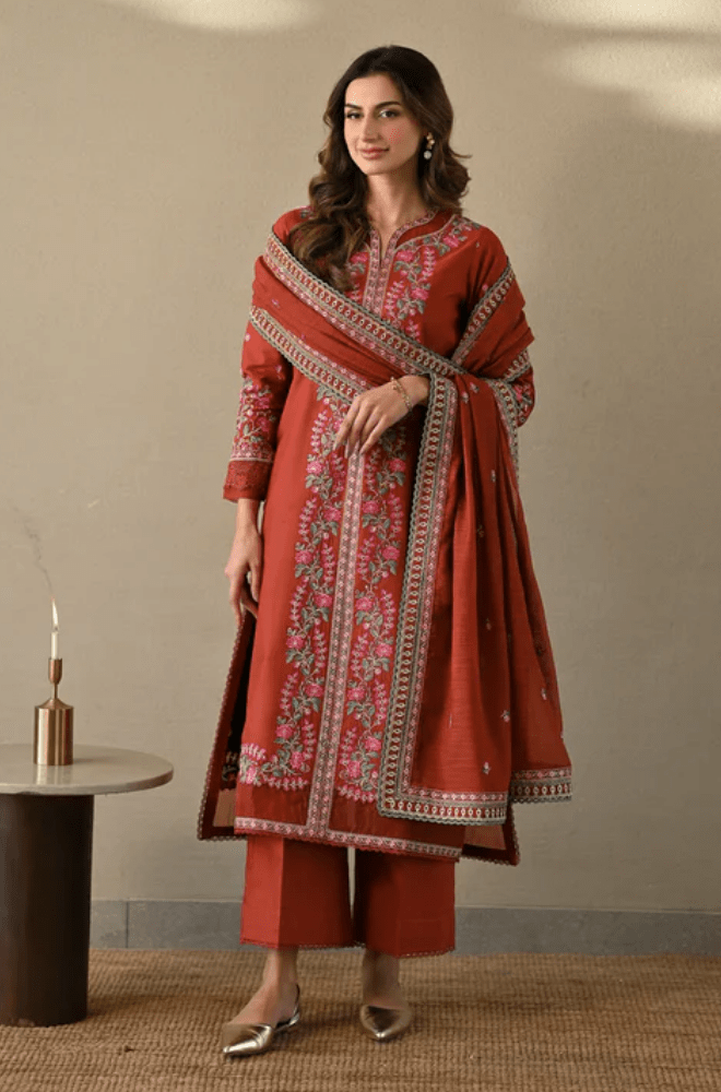 Winter 3PC Dhanak Embroidered Suit - BFB0499 - | BlueFery
