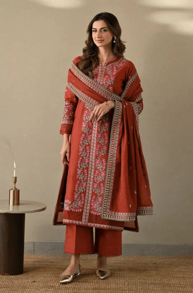 3PC Dhanak Embroidered Shirt with Dhanak Embroidered Dupatta and Trouser - BFB0499
