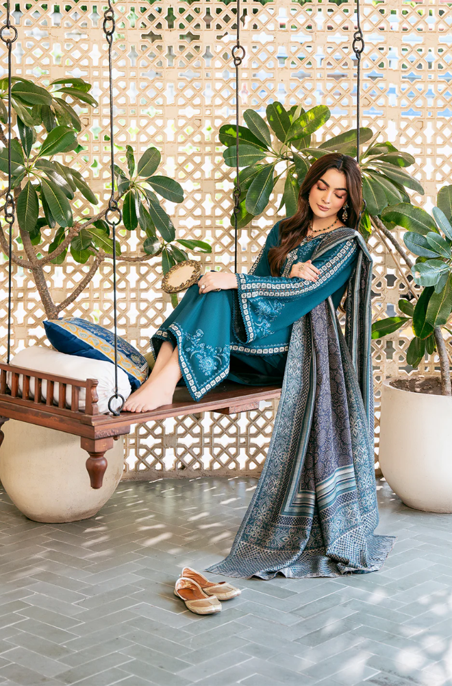 Winter 3PC Dhanak Embroidered Suit - BFB0541 - | BlueFery