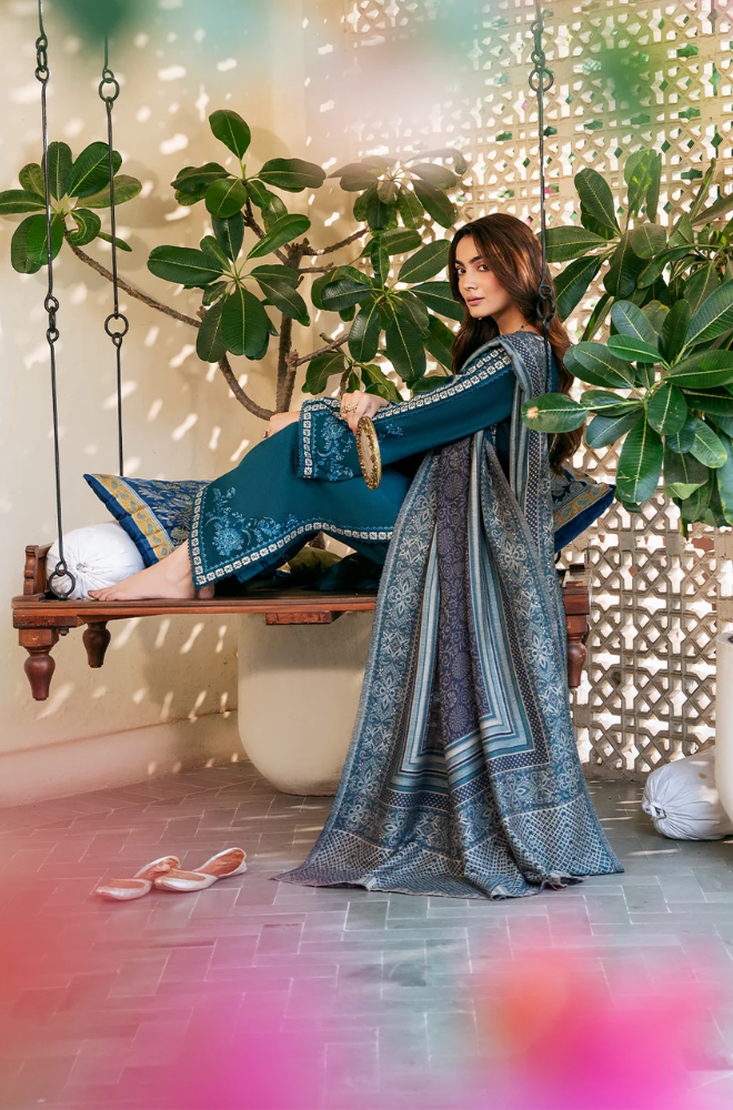 Winter 3PC Dhanak Embroidered Suit - BFB0541 - | BlueFery