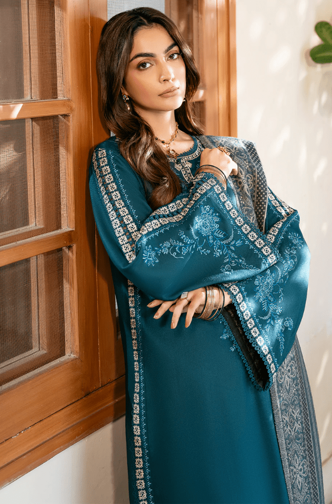 Winter 3PC Dhanak Embroidered Suit - BFB0541 - | BlueFery