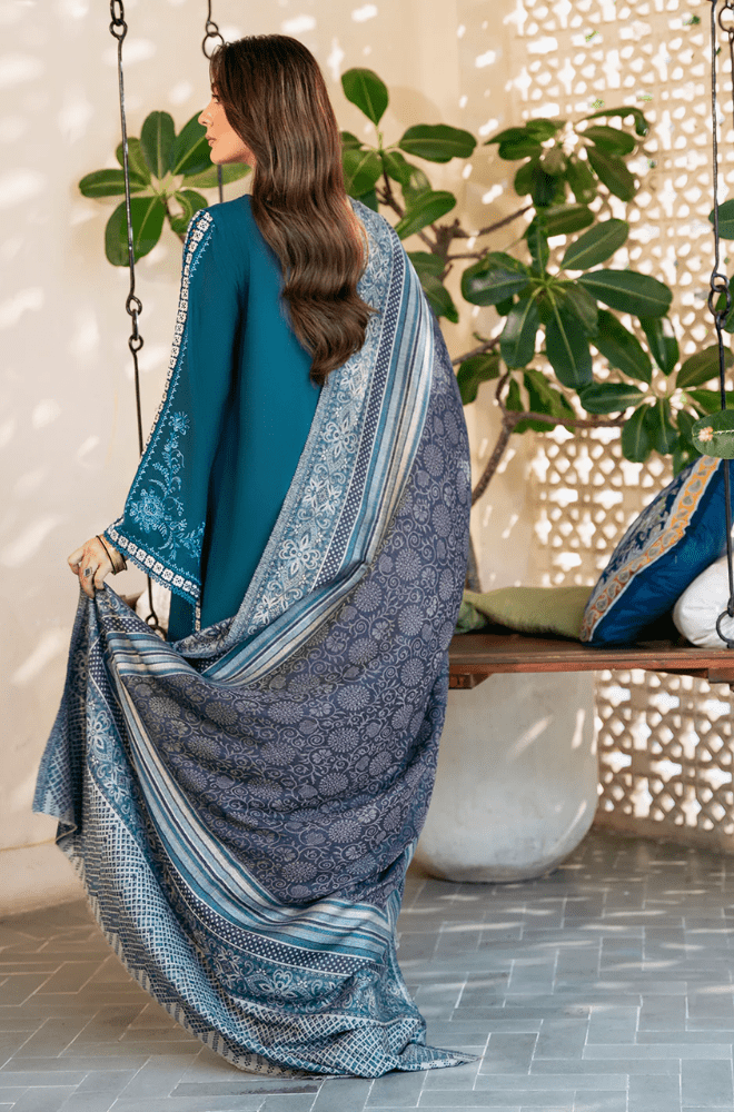 Winter 3PC Dhanak Embroidered Suit - BFB0541 - | BlueFery