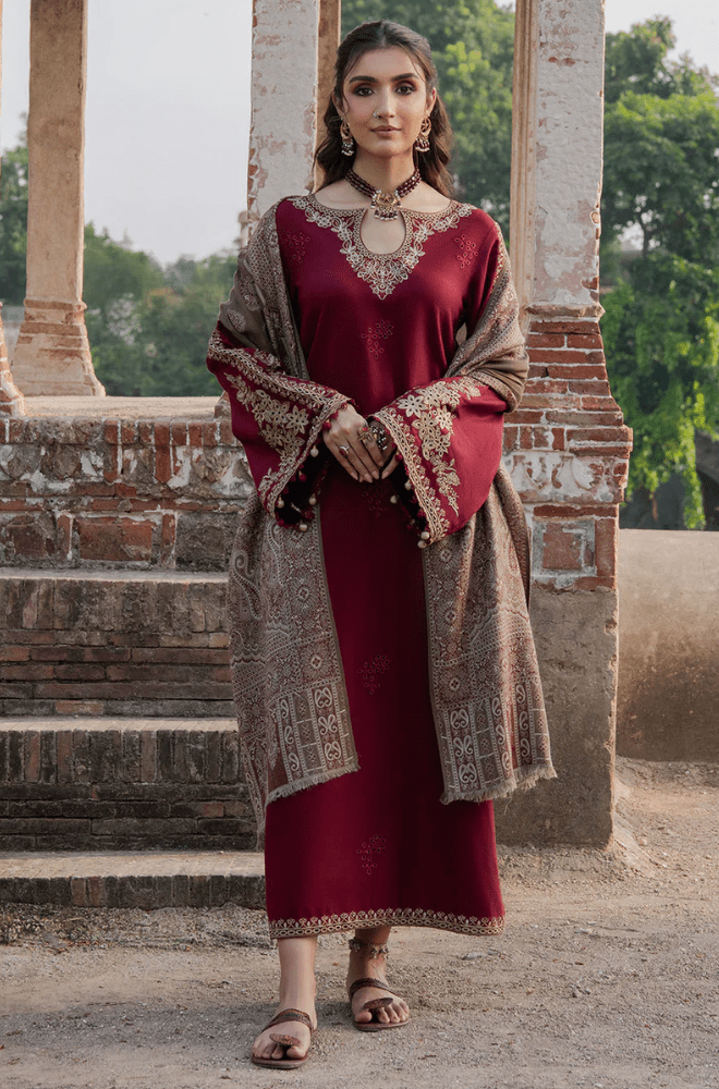 Winter 3PC Dhanak Embroidered Suit - BFB0547 - | BlueFery