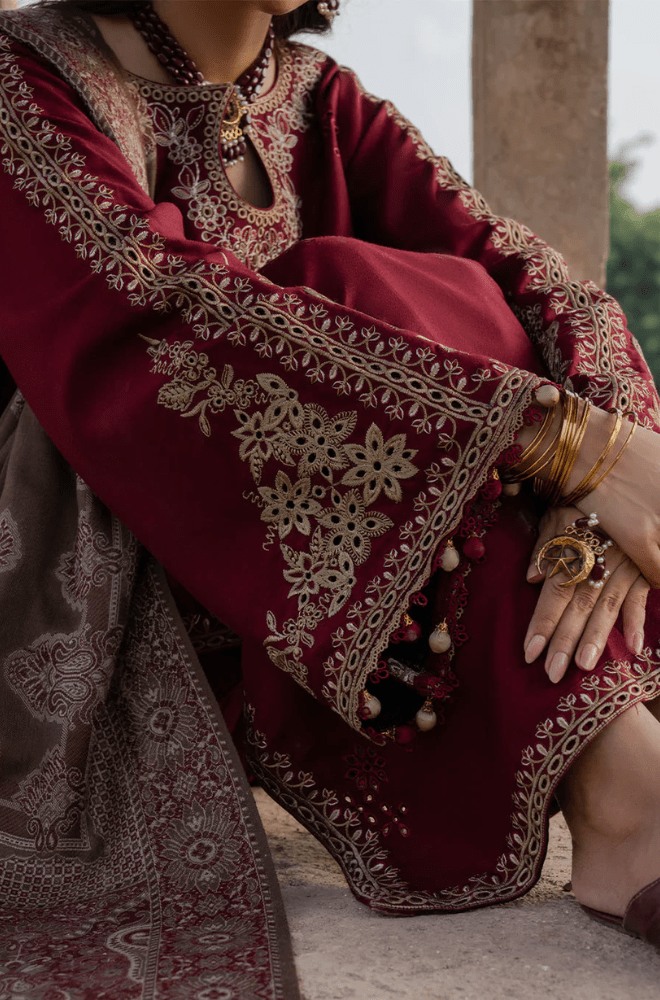 Winter 3PC Dhanak Embroidered Suit - BFB0547 - | BlueFery