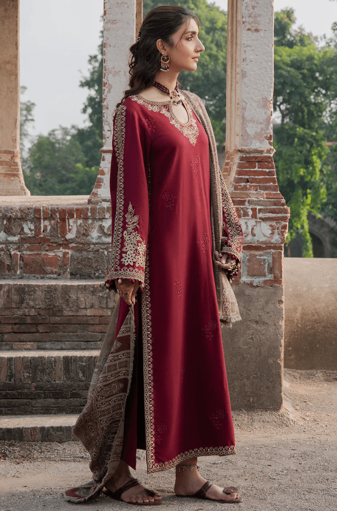 Winter 3PC Dhanak Embroidered Suit - BFB0547 - | BlueFery