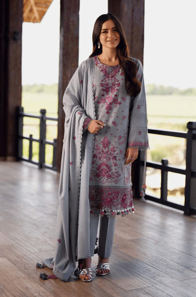 Winter 3PC Dhanak Embroidered Suit - BFB0567 - | BlueFery