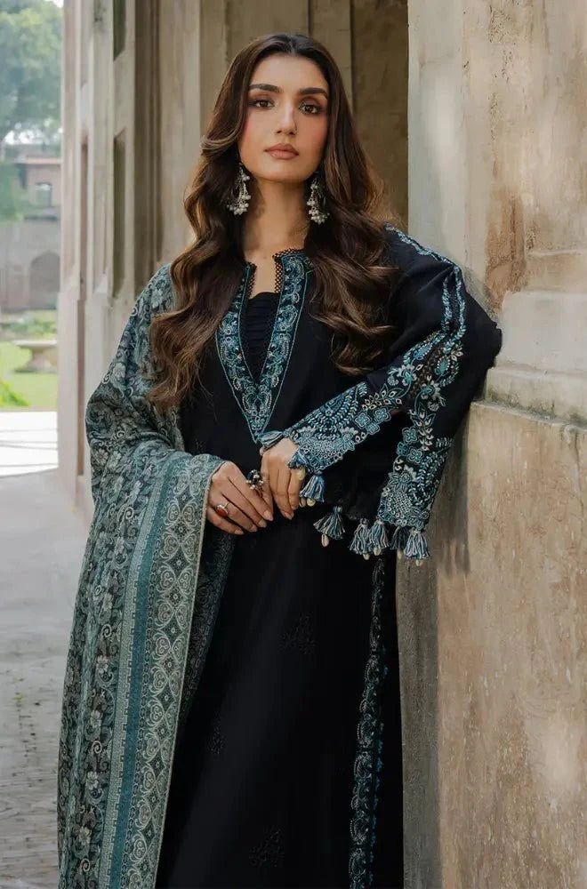 3PC Dhanak Embroidered Shirt with Wool Printed Dupatta and Trouser - BFB0588