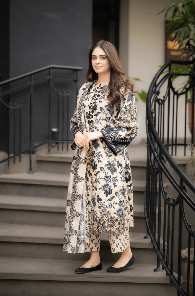 3PC Khaddar Digital Print Shirt with khaddar Printed Dupatta and Trouser - BFU0083