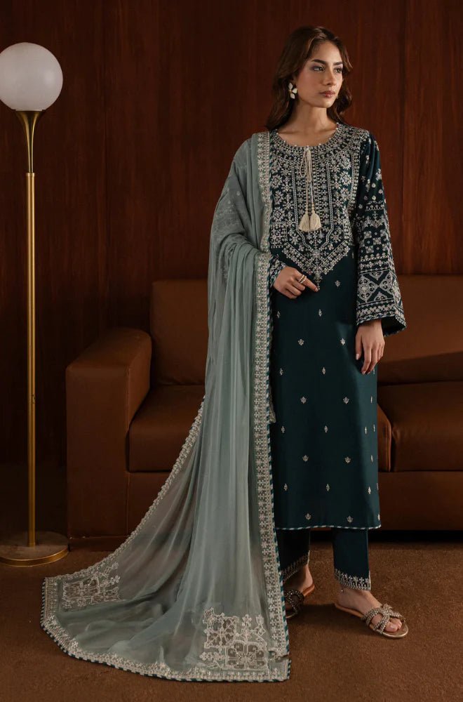 Winter Stitched 3Pcs Embroidered Dhanak Suit – RTW005 - | BlueFery