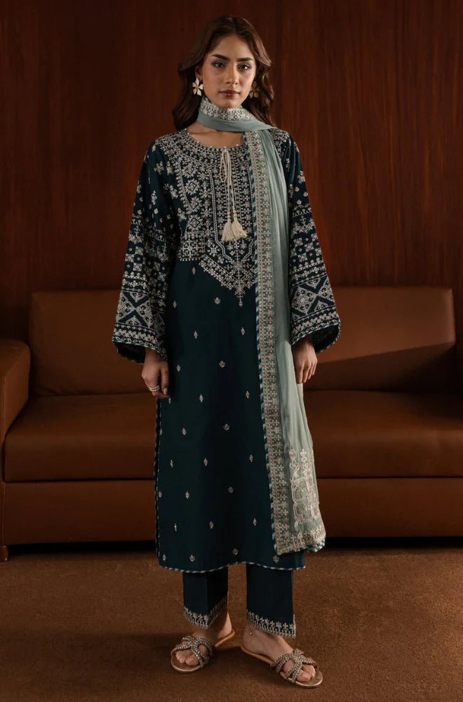 Winter Stitched 3Pcs Embroidered Dhanak Suit – RTW005 - | BlueFery