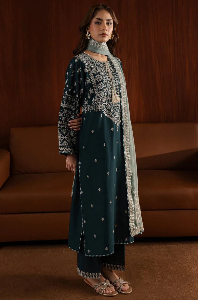 Winter Stitched 3Pcs Embroidered Dhanak Suit – RTW005 - | BlueFery