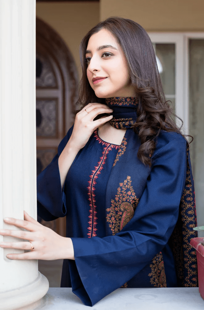 Winter Stitched 3Pcs Embroidered Dhanak Suit – RTW020 - | BlueFery