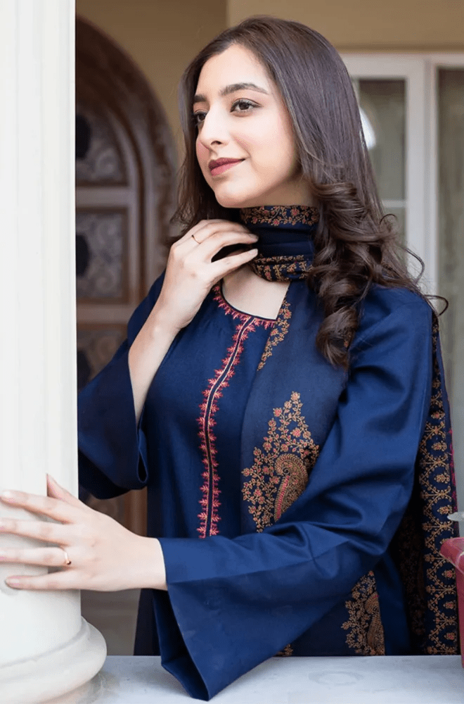 Winter Stitched 3Pcs Embroidered Dhanak Suit – RTW020 - | BlueFery