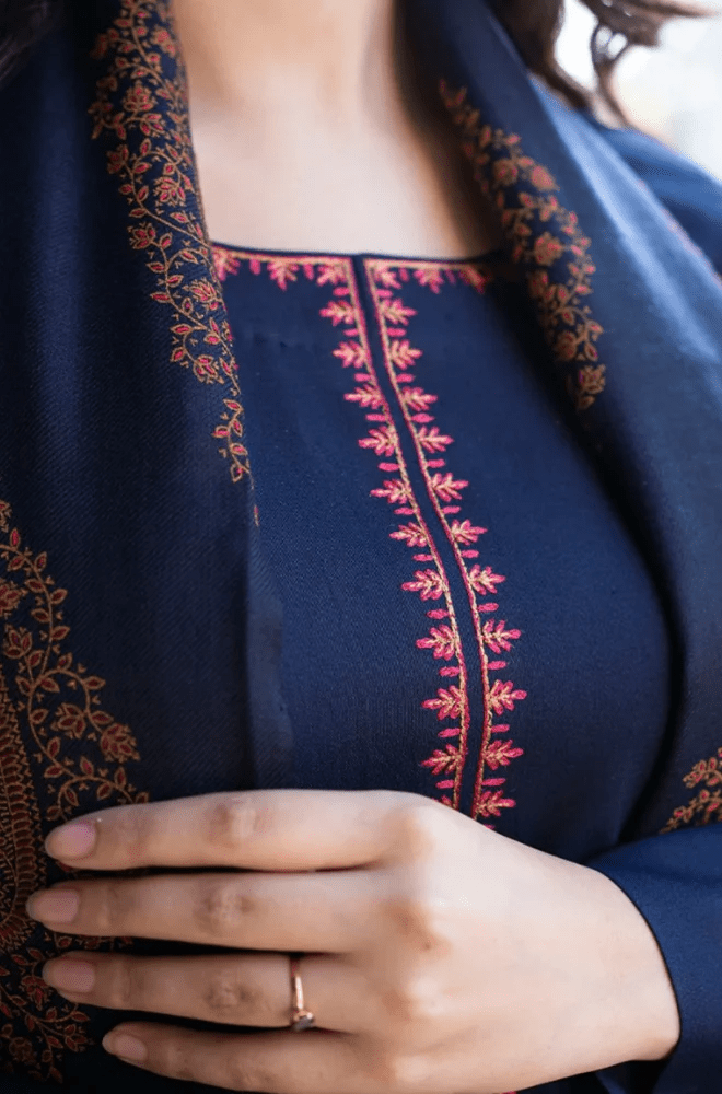 Winter Stitched 3Pcs Embroidered Dhanak Suit – RTW020 - | BlueFery