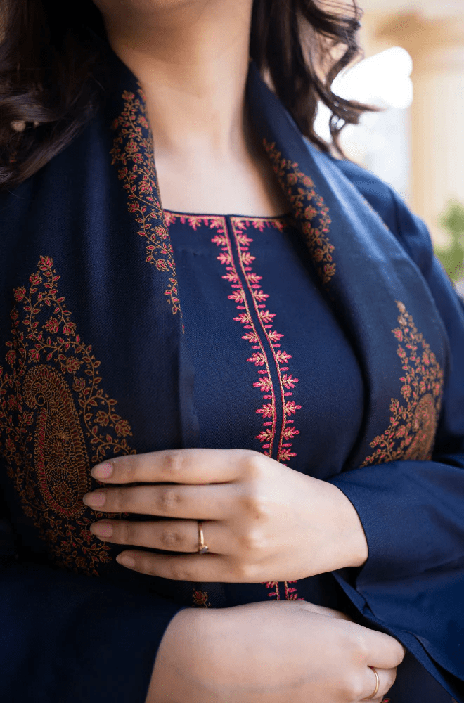 Winter Stitched 3Pcs Embroidered Dhanak Suit – RTW020 - | BlueFery