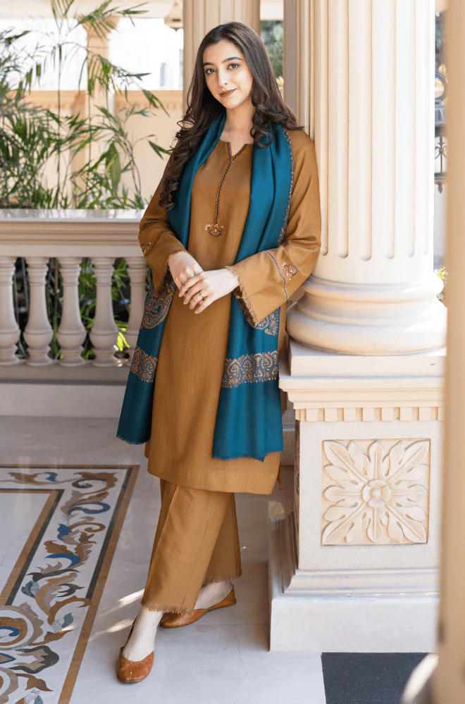 Winter Stitched 3Pcs Embroidered Dhanak Suit – RTW021 - | BlueFery