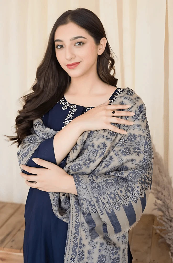 Aisling - 3PC Dhanak Embroidered Shirt With Wool Printed Dupatta and Trouser - BFB0879