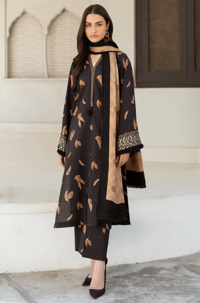 Winter Stitched 3Pcs Printed Khaddar Suit – RTW014 - | BlueFery